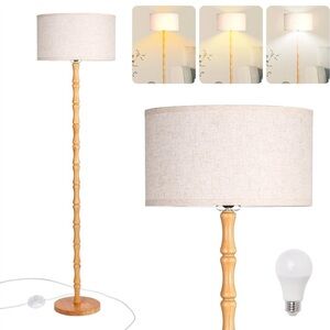 BNIB Tall Wooden Floor Lamp, 62" Rubberwood Farmhouse Lamp